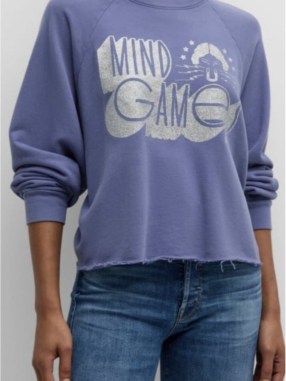 Mother Women’s Purple Mind Games The Boost Cut Off Sweatshirt Size XS NWT